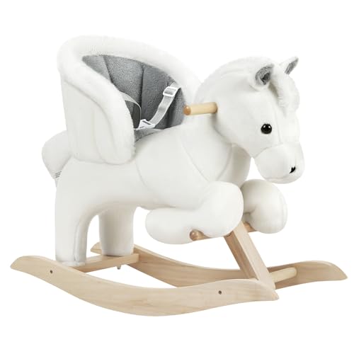 Cheval à bascule Woltu avec son et sangle de sécurité - blanc et gris - rembourrage en peluche