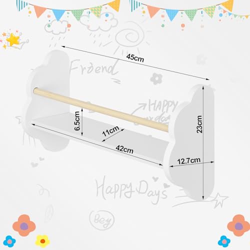 Woltu Bibliothèque Enfant Etagère murale en forme de nuage - MDF et Pin Blanc - 3 Etagères 45x12.7x23 cm