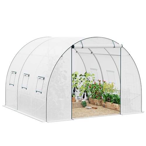Woltu Serre tunnel pour jardin - Blanc - 300 x 300 x 200 cm