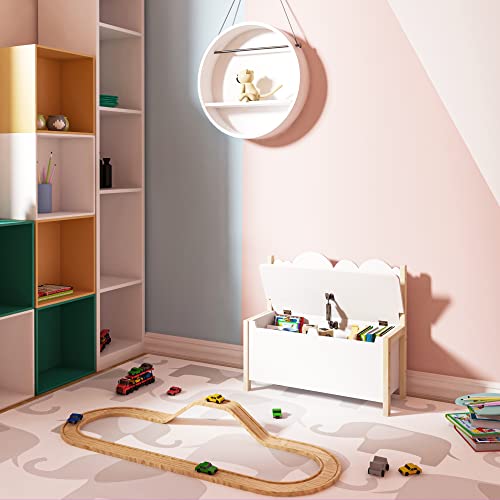 Woltu Banc de rangement avec dossier et coffre à jouets pour enfants Blanc 60 x 25,5 x 55 cm