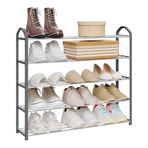 Woltu Shoe Rack avec 5 étagères pour 20 paires de chaussures - Cadre en acier gris - 79 x 19,5 x 79 cm