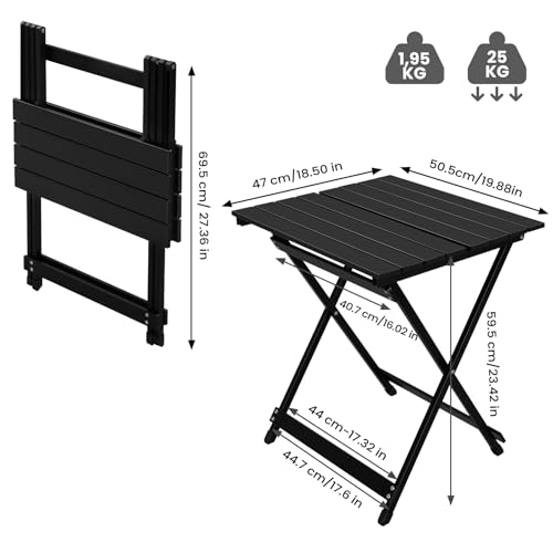 Table de camping pliable Woltu Aluminium Noir 50,5 x 47 x 59,5 cm