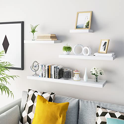 WOLTU RG9365ws-2 Etagère murale flottante - Bois FSC - Blanc - 60 x 15 x 5 cm
