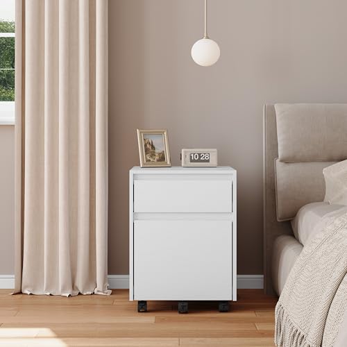 Woltu Rolling Drawer Cabinet ASK11ws - Conteneur de bureau mobile avec 2 tiroirs - Blanc - 40 x 56 x 40 cm