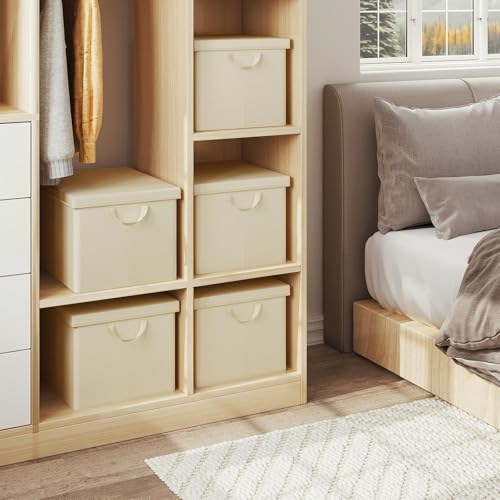 Woltu Boîte de rangement avec couvercle Lot de 5 - Boîte pliable en tissu avec poignées - Crème - 48 x 30 x 36 cm