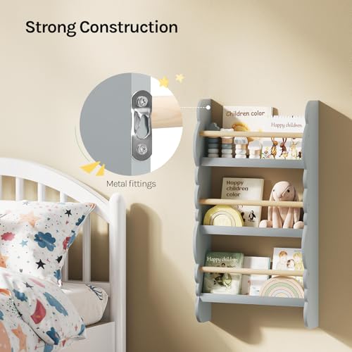 Étagère murale pour enfants Woltu à 3 niveaux gris
