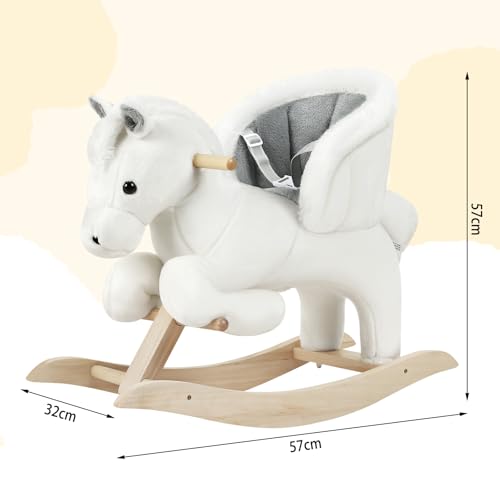 Cheval à bascule Woltu avec son et sangle de sécurité - blanc et gris - rembourrage en peluche