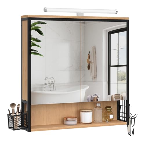 Eugad Armoire de toilette avec miroir LED chêne noir 70 x 14,5 x 70 cm