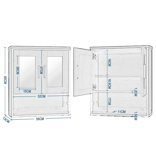 Eugad Armoire de toilette avec 2 portes et miroir Chêne clair 56 x 13 x 60 cm