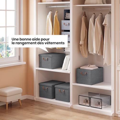 Boîte de rangement pliable Woltu avec couvercle et poignées, gris, 48 x 30 x 36 cm - Lot de 5