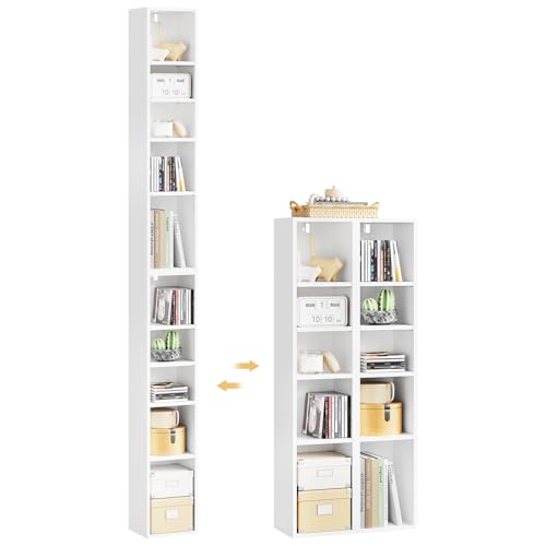 Woltu Cube Shelf with 10 Compartments - Narrow High Bookcase - White - 19.5 x 17 x 92.5 cm