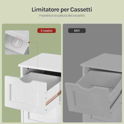 Woltu Bathroom Cabinet BZS07ws with 4 Drawers - MDF White - 30 x 30 x 82 cm Freestanding Storage Cabinet