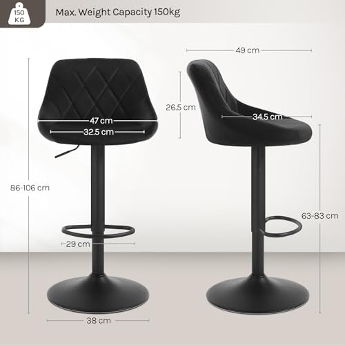 Woltu Tabouret de bar Structure en métal et tapisserie en velours noir - pivotant et réglable BH219sz-1