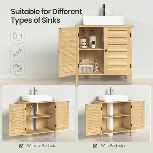 Eugad Armoire de salle de bain en bambou avec 2 portes - Armoire de buanderie sur pied - Bambou/Naturel - 60 x 30 x 60 cm