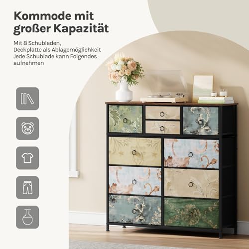 Commode Woltu avec 10 tiroirs Motif floral vintage - Marron - 100 x 100 x 30 cm