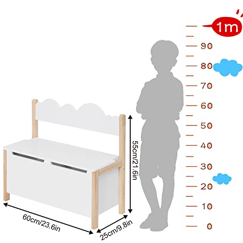 Woltu Banc de rangement avec dossier et coffre à jouets pour enfants Blanc 60 x 25,5 x 55 cm