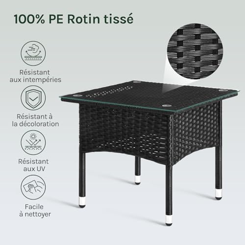 Table de jardin Woltu aspect rotin noir 50 x 50 x 45,5 cm