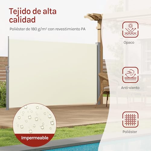 Brise-vue Woltu - Parasol extensible et séparateur d'espace - Crème - 180 x 350 cm