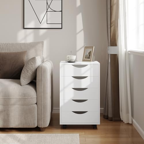 Woltu Armoire de bureau avec 5 tiroirs - Armoire de rangement mobile - Blanc - 40 x 40 x 66,5 cm