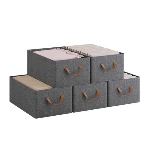 Woltu Boîte de rangement pliable Lot de 5 - Organisateur en tissu gris avec poignées - 47 x 28 x 20 cm