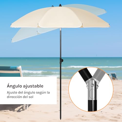 Parasol Woltu Beige - Diamètre 135 cm - Hauteur et inclinaison réglables