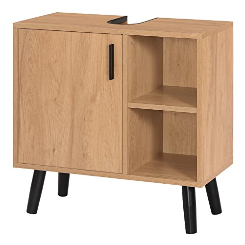 Eugad Armoire de salle de bain sous lavabo avec porte et 2 étagères ouvertes noir 60 x 60.5 x 30 cm
