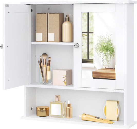 Eugad Armoire de toilette avec miroir - Armoire murale MDF résistant à l'humidité - Etagère réglable - Blanc - 56 x 13 x 58,5 cm
