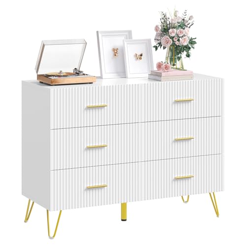 Commode Woltu avec 6 tiroirs Blanc avec pieds en métal doré 100 x 40 x 75 cm