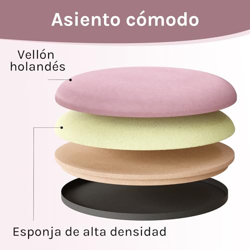 Pouf de rangement Woltu rond - Velours rose pâle - 31,5 x 37,5 cm
