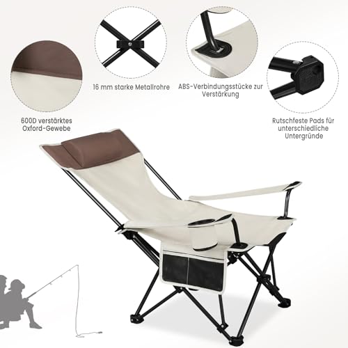 Chaise de camping Woltu avec dossier et porte-boisson Léger pliable Bleu