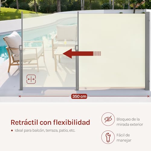 Brise-vue Woltu - Parasol extensible et séparateur d'espace - Crème - 180 x 350 cm