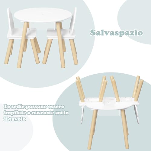 Woltu Children's Table and Chairs Set Round White 3-piece