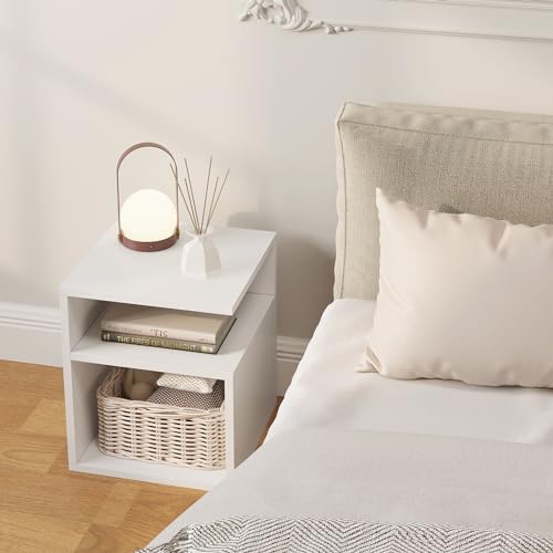 Eugad Table de nuit avec 3 étagères - Table de lit moderne en bois blanc - 35 x 35 x 41 cm - Meuble peu encombrant pour la chambre et le salon