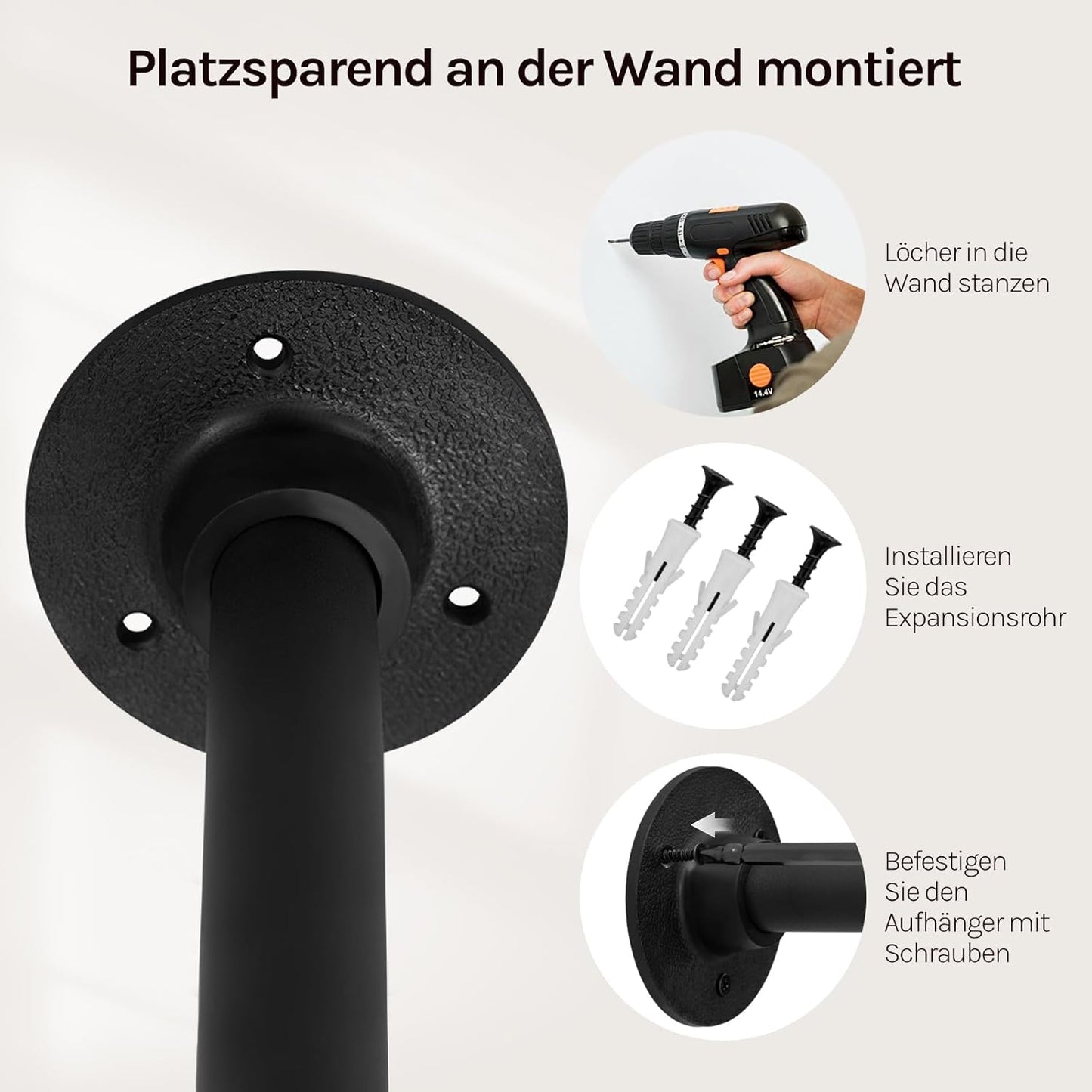 Woltu Industrial Wall Wardrobe with Double Clothes Rod - Black - 92 x 31 cm - Space-saving Open Cabinet System