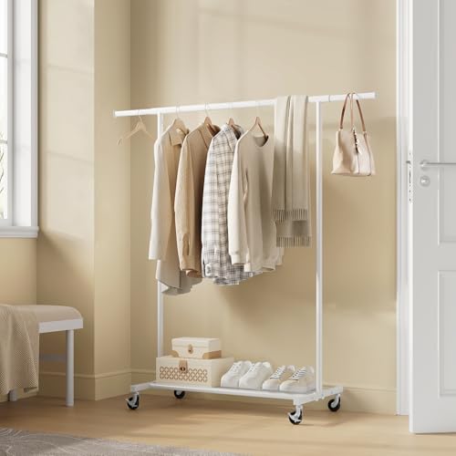 Woltu Porte-vêtements à roulettes et rack de rangement blanc - Réglable de 92,5 à 132,5 cm - Capacité de charge maximale de 70 kg