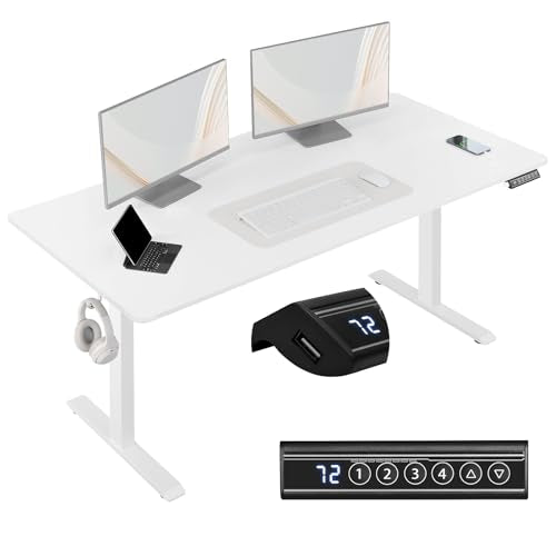 Woltu Bureau électrique réglable - Blanc - 160 x 70 cm - 72 à 120 cm de hauteur - Avec chargeur USB et modes de mémorisation