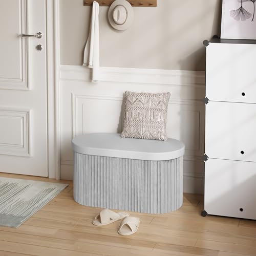 Woltu Storage Bench Velvet - Dark Grey - 76 x 38 x 38 cm - Boîte de rangement pliable avec couvercle amovible