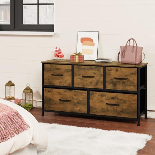 Woltu Dresser 5 Tiroirs Industriel Vintage Marron Noir 100x30 cm