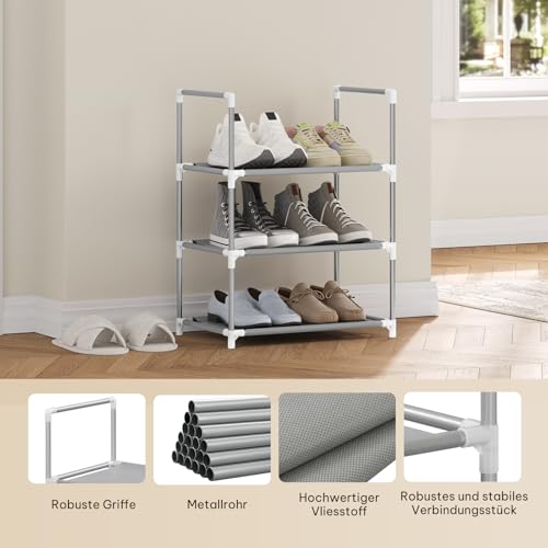 Woltu Shoe Rack 3-layer - Rangement compact pour chaussures avec étagères étroites, gris, 41 x 28 x 55 cm