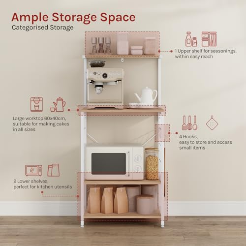 Woltu Armoire de cuisine avec 4 étagères Chêne clair et blanc 60 x 40 x 123 cm