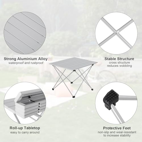 Woltu Table de pique-nique Table de camping pliable - Aluminium Silver - 56x46x40 cm