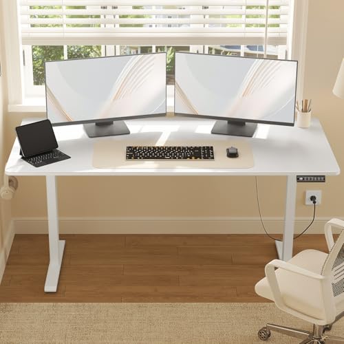 Woltu Bureau électrique réglable - Blanc - 160 x 70 cm - 72 à 120 cm de hauteur - Avec chargeur USB et modes de mémorisation