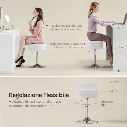 Woltu Tabouret de bar réglable avec assise en velours côtelé et base en métal blanc
