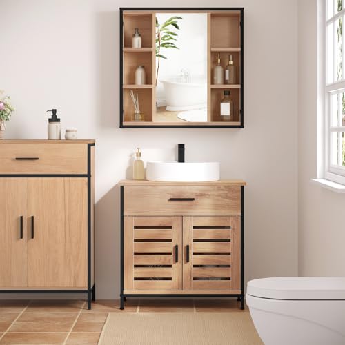 Eugad Armoire de salle de bain sous évier chêne clair 60x30x60 cm