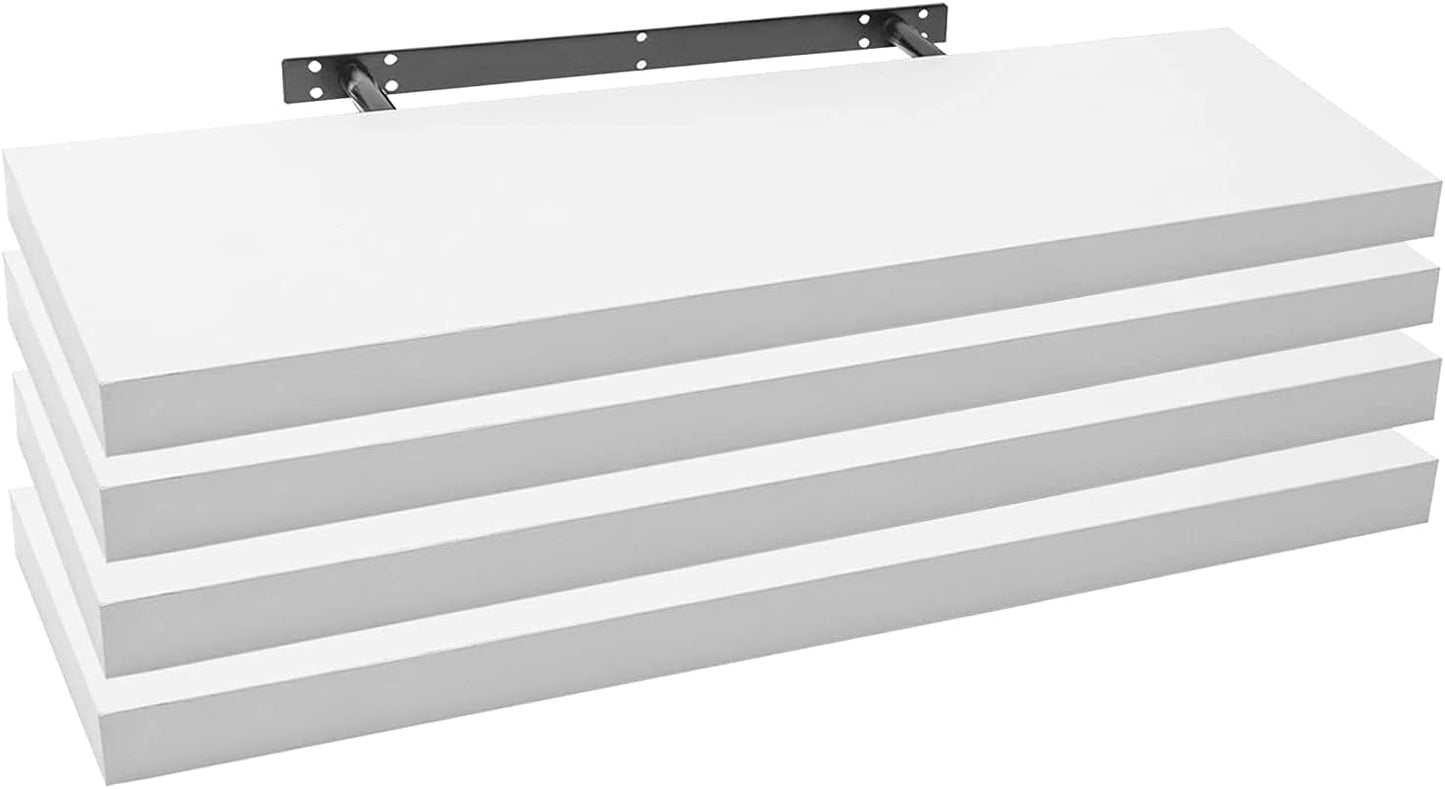 Woltu Set de 4 étagères murales flottantes - Bois MDF - Blanc - 30 x 23 x 3.8 cm