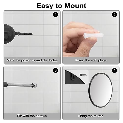 Woltu Miroir mural rond Ø60 cm Cadre métal noir