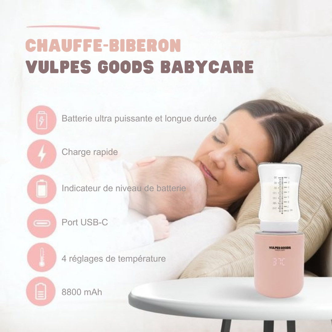Chauffe-biberon Vulpes Goods® - Portable et intelligent - 4 niveaux de température - Sans fil - Rose
