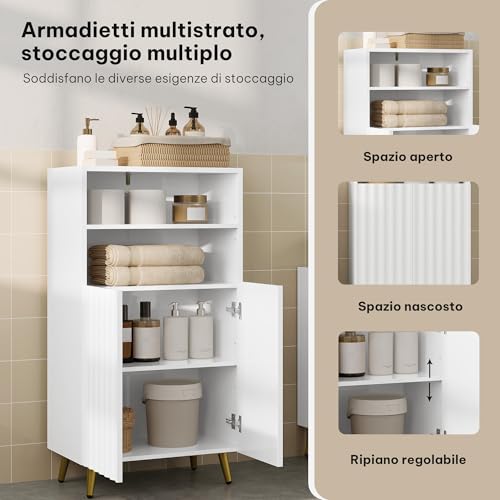 eSituro Meuble de salle de bains Modèle de sol Blanc 50 x 30 x 93 cm avec étagères réglables