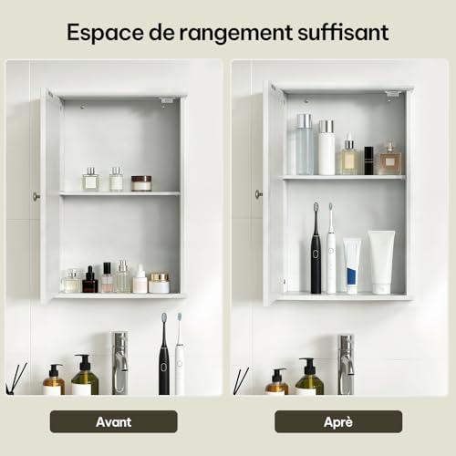 eSituro Cabinet de toilette avec porte en miroir et étagère réglable Blanc 42 x 58,5 x 12 cm