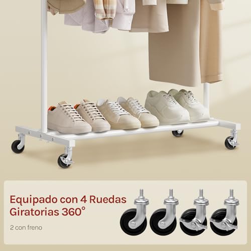 Woltu Porte-vêtements à roulettes et rack de rangement blanc - Réglable de 92,5 à 132,5 cm - Capacité de charge maximale de 70 kg